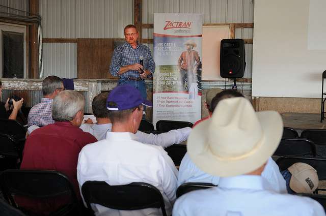 Michael Apley, Professor of Production Medicine and Clinical Pharmacology with Kansas State University’s College of Veterinary Medicine, explained new regulations regarding how veterinarians will authorize the use of medically important antibiotics in the feed of food animals at K-State’s Beef Stocker Field Day on Sept. 25, 2014. 